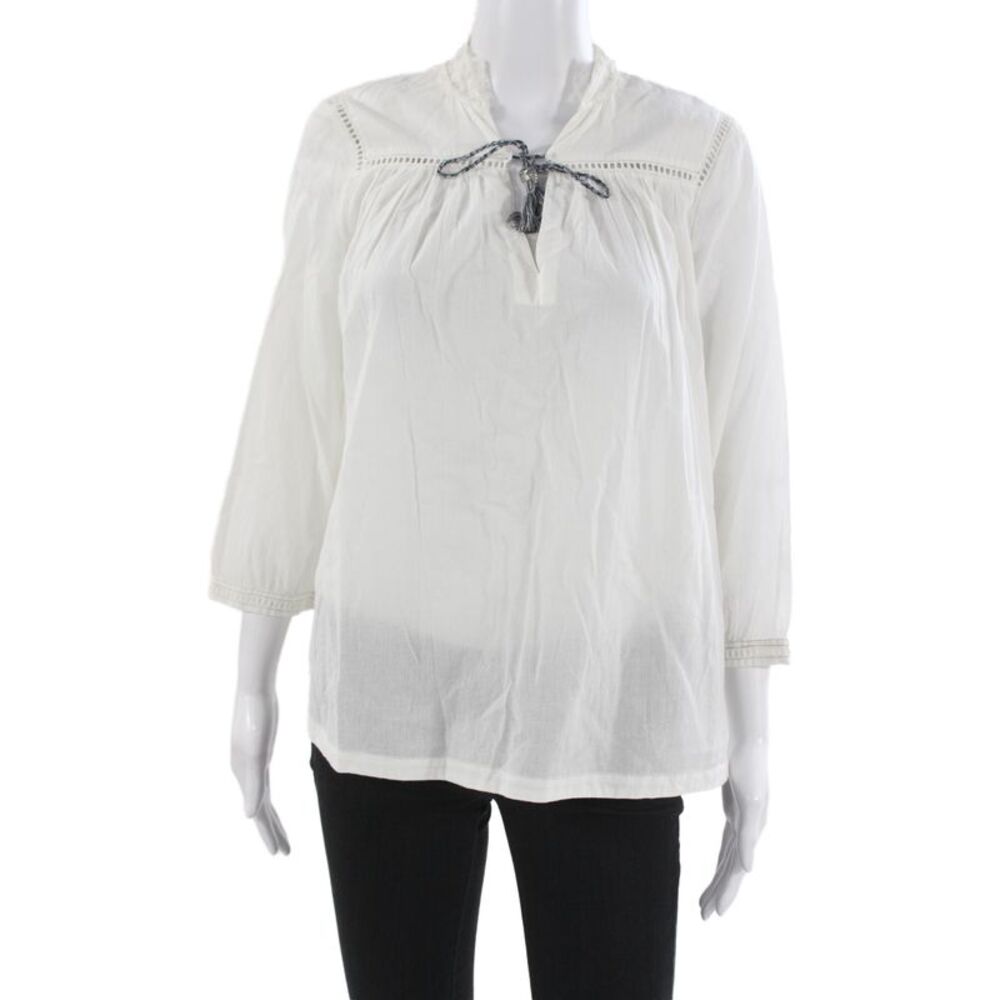 Zadig & Voltaire Womens Tunic Blouse White Tie 3/4 Sleeve Cotton Size XS